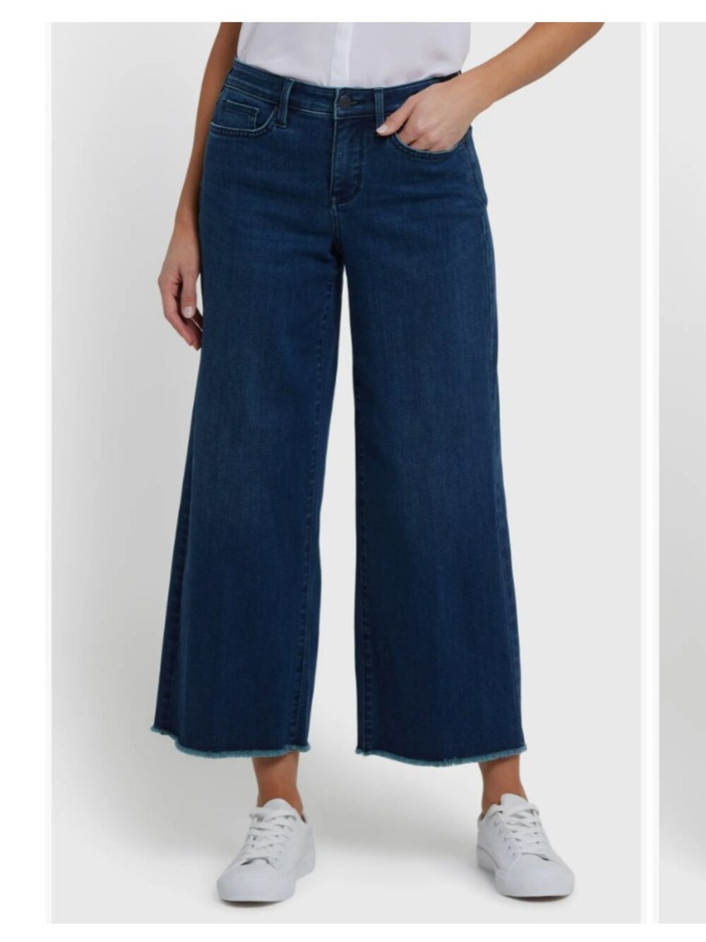 NYDJ Teresa Wide Leg Ankle Jeans Dark Huntley Wash with Unfinished Fray Hem 24W